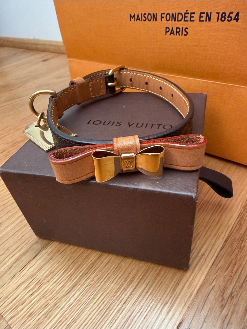 Louis Vuitton Baxter Bow Collar with Gold Bow Accent (Discontinued)